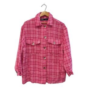 Zara Women's Pink Plaid Blazer Jacket Shacket Oversized Sz. S